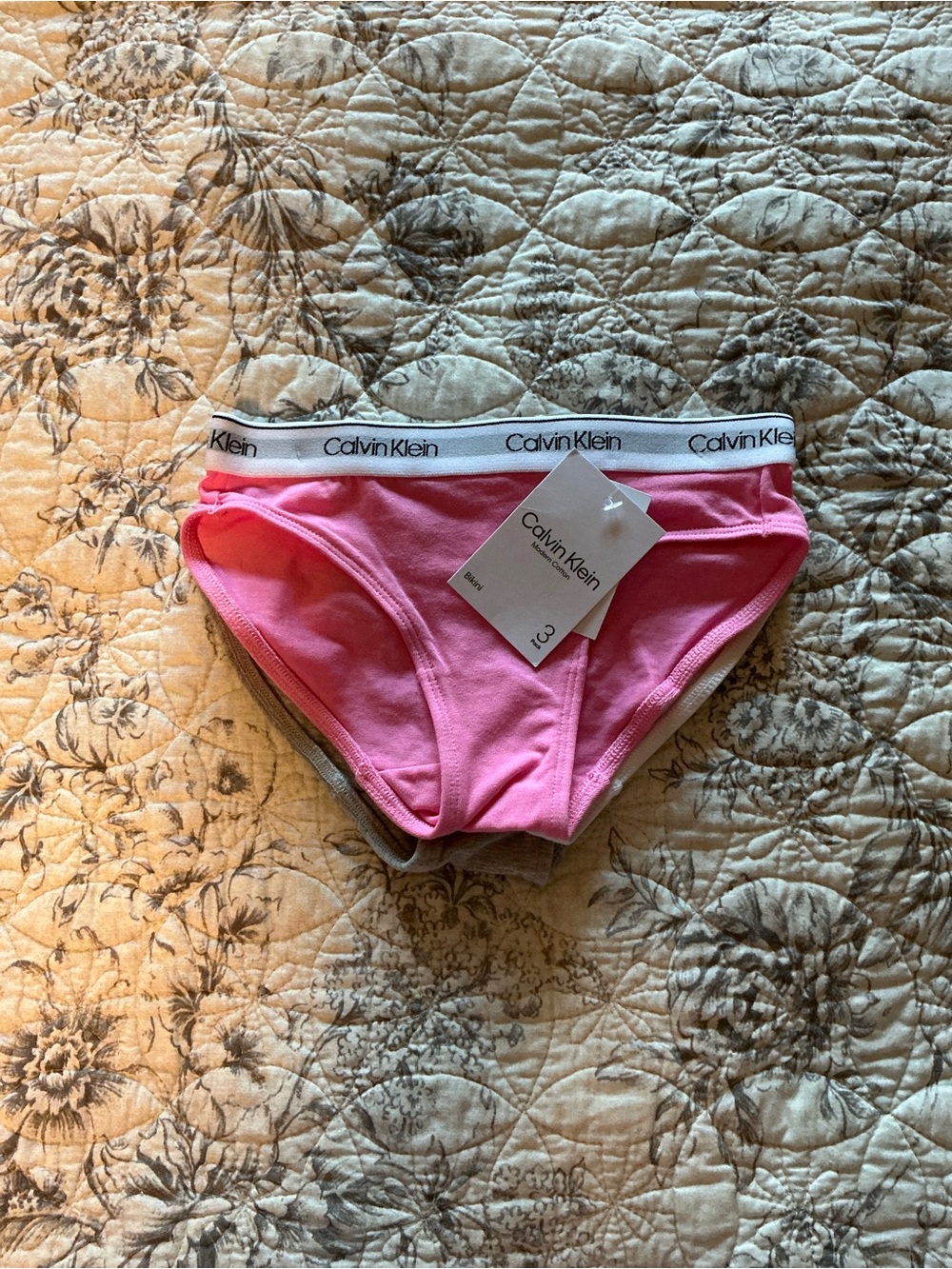 Calvin Klein 3 Girls' Pink Cotton Bikini Briefs with Branded Waistband